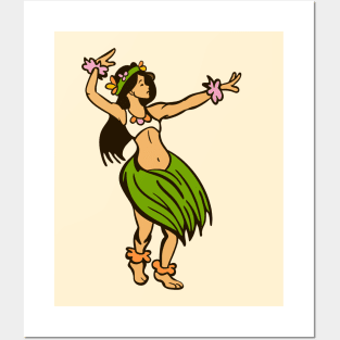 Vintage Hawaiian Hula Dancer Cartoon // Retro Hula Girl D Posters and Art